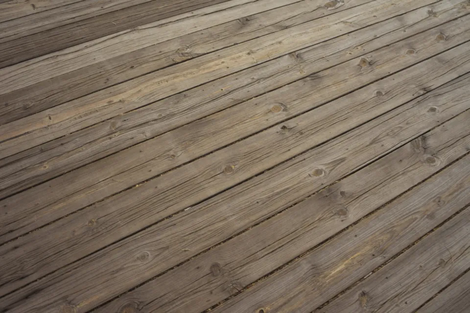Close view of weathered timber deck boards